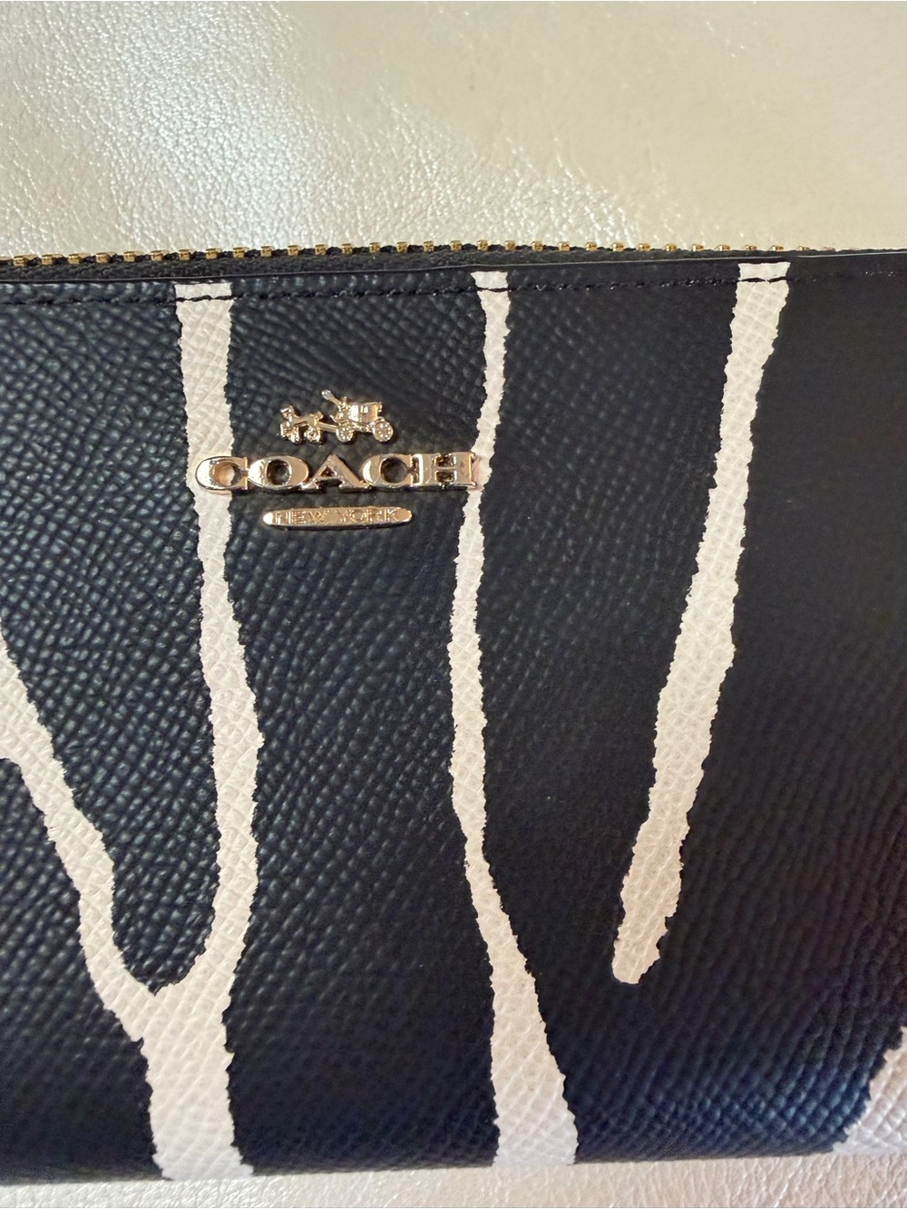 Coach Black & White Zebra Print Zip Wallet - Picture 3 of 7